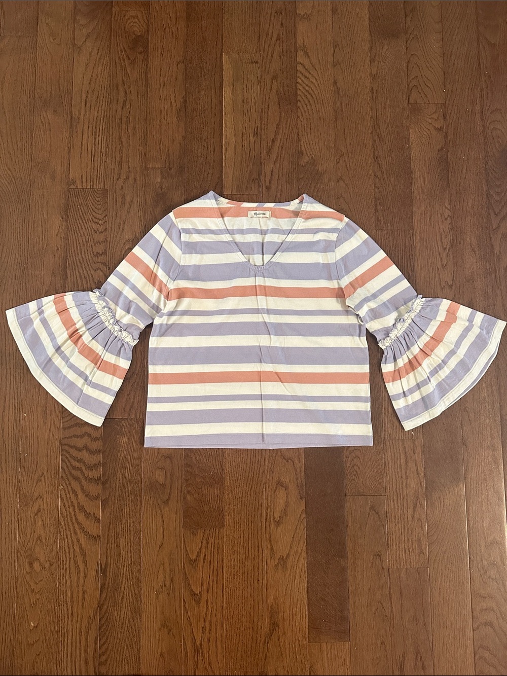 Madewell Striped Bell-Sleeve Top in Lavender & Peach - Unbranded